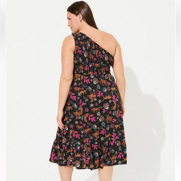 Torrid Leopard Floral Midi Challis One-Shoulder Dress - Picture 7 of 7